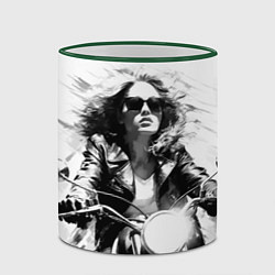 Кружка 3D Девушка на ретро мотоцикле, цвет: 3D-зеленый кант — фото 2