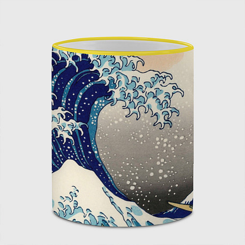 Кружка цветная Великая волна от Канагава / 3D-Желтый кант – фото 2