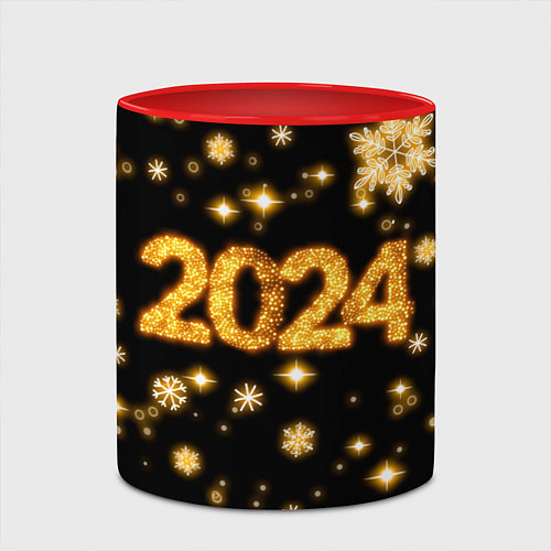 Кружка цветная Новый 2024 год - золотые снежинки / 3D-Белый + красный – фото 2