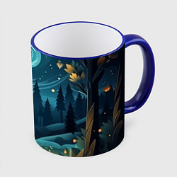 Кружка 3D Волк у костра в стиле фолк-арт, цвет: 3D-синий кант