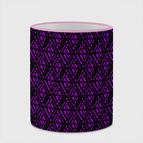 Кружка цветная Фиолетовые ромбы на чёрном фоне / 3D-Розовый кант – фото 2