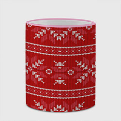 Кружка 3D Красный вязаный узор свитера, цвет: 3D-розовый кант — фото 2