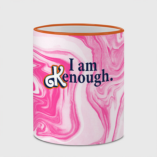 Кружка цветная I am kenough - розовые разводы краски / 3D-Оранжевый кант – фото 2