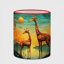 Кружка 3D Жирафы в стиле фолк-арт, цвет: 3D-красный кант — фото 2