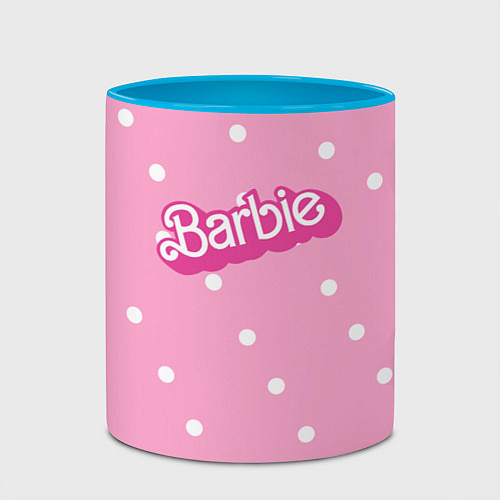 Кружка цветная Барби - белый горошек на розовом / 3D-Белый + небесно-голубой – фото 2