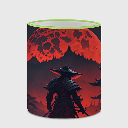 Кружка цветная Samurai and red moon - нейросеть / 3D-Светло-зеленый кант – фото 2