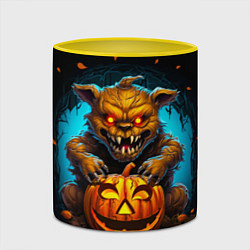 Кружка 3D Halloween - страшный медведь с тыквой, цвет: 3D-белый + желтый — фото 2
