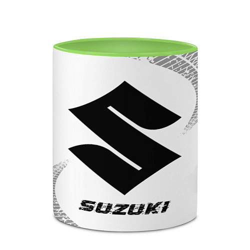 Кружка цветная Suzuki speed на светлом фоне со следами шин / 3D-Белый + светло-зеленый – фото 2