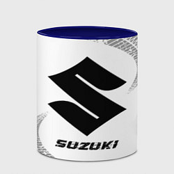Кружка 3D Suzuki speed на светлом фоне со следами шин, цвет: 3D-белый + синий — фото 2