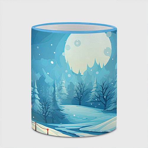 Кружка цветная Новогодний пейзаж природа / 3D-Небесно-голубой кант – фото 2