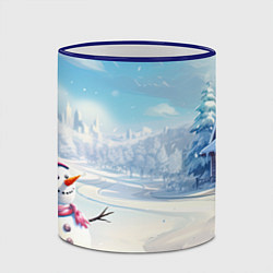 Кружка 3D Новогодний пейзаж снеговик, цвет: 3D-синий кант — фото 2