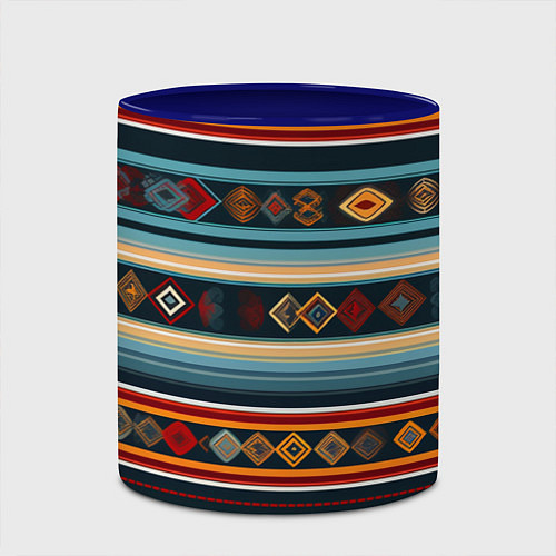 Кружка цветная Этнический орнамент в горизонтальную полоску / 3D-Белый + синий – фото 2