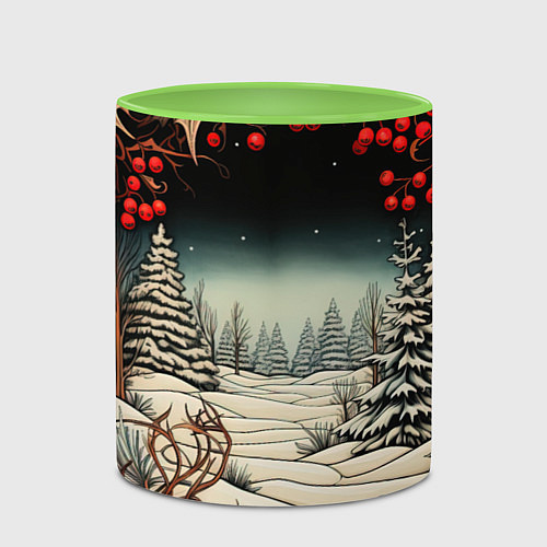 Кружка цветная Новый год природа / 3D-Белый + светло-зеленый – фото 2