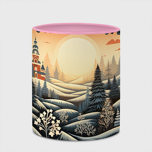 Кружка цветная Зимний предновогодний пейзаж / 3D-Белый + розовый – фото 2