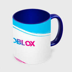 Кружка 3D Roblox neon gradient style по-горизонтали, цвет: 3D-белый + синий