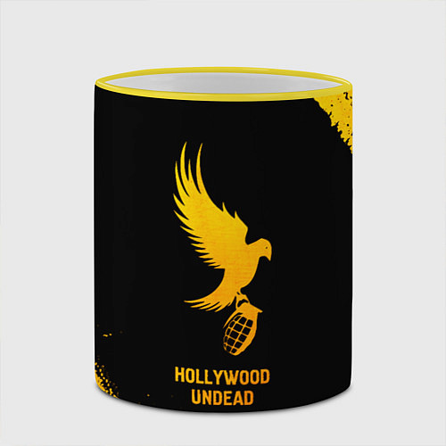 Кружка цветная Hollywood Undead - gold gradient / 3D-Желтый кант – фото 2