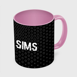 Кружка 3D The Sims glitch на темном фоне по-горизонтали, цвет: 3D-белый + розовый