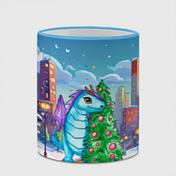 Кружка 3D Дракон у новогодней елки, цвет: 3D-небесно-голубой кант — фото 2