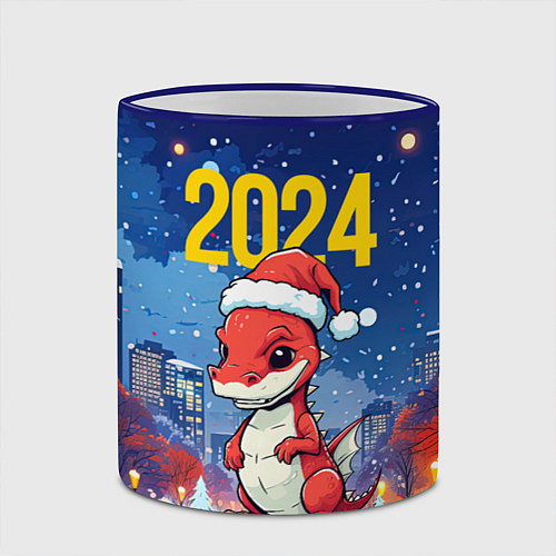 Кружка цветная 2024 красный новогодний дракон / 3D-Синий кант – фото 2