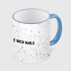 Кружка 3D Nine Inch Nails glitch на светлом фоне по-горизонт, цвет: 3D-небесно-голубой кант