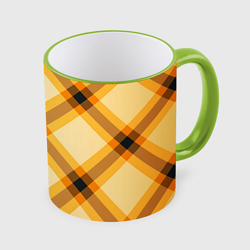 Кружка цветная Желтая шотландская клетка / 3D-Светло-зеленый кант – фото 1