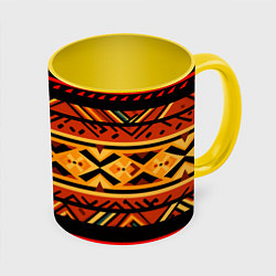 Кружка 3D Узор в этническом стиле масаев, цвет: 3D-белый + желтый