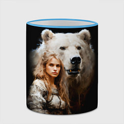 Кружка 3D Славянка с большим белым медведем, цвет: 3D-небесно-голубой кант — фото 2