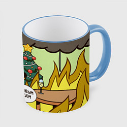 Кружка 3D This is fine - 2024, цвет: 3D-небесно-голубой кант