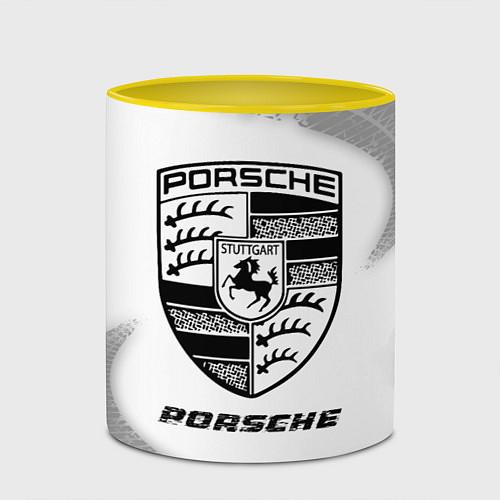 Кружка цветная Porsche speed на светлом фоне со следами шин / 3D-Белый + желтый – фото 2