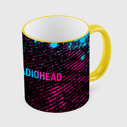 Кружка 3D Radiohead - neon gradient по-горизонтали, цвет: 3D-желтый кант