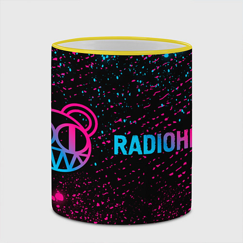 Кружка цветная Radiohead - neon gradient по-горизонтали / 3D-Желтый кант – фото 2