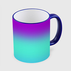 Кружка 3D Фиолетовый бирюзовый голубой неоновый градиент, цвет: 3D-синий кант