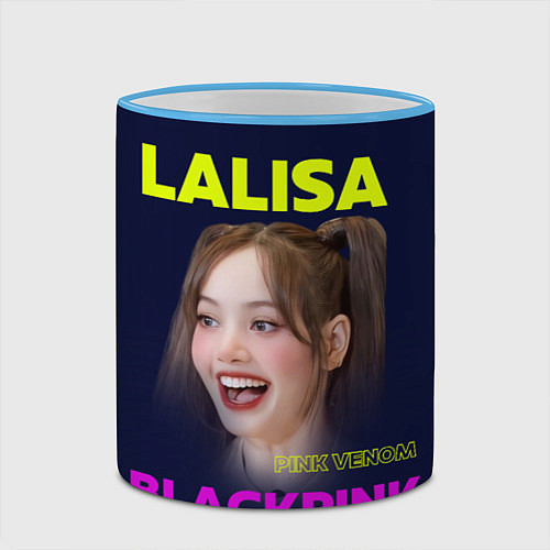 Кружка цветная Lalisa - девушка из группы Blackpink / 3D-Небесно-голубой кант – фото 2