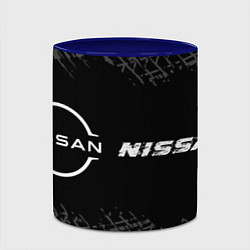 Кружка 3D Nissan speed на темном фоне со следами шин по-гори, цвет: 3D-белый + синий — фото 2