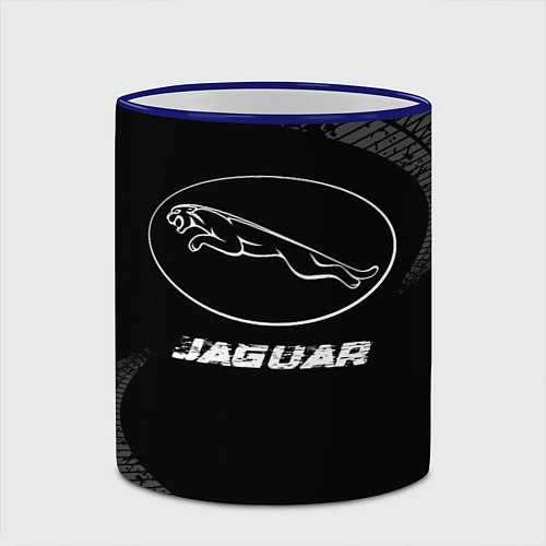 Кружка цветная Jaguar speed на темном фоне со следами шин / 3D-Синий кант – фото 2