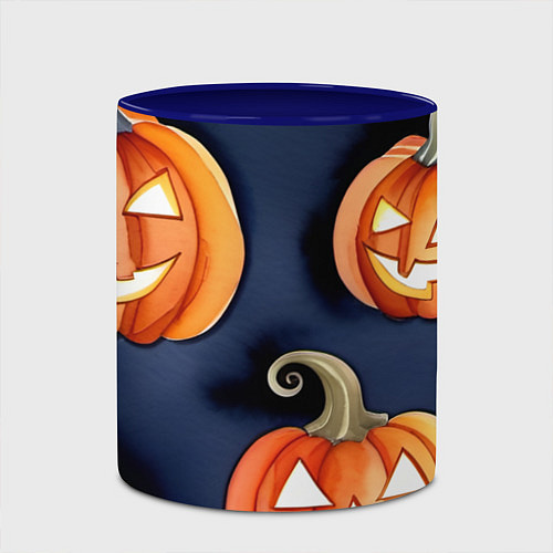 Кружка цветная Хэллоуинские тыквы акварель / 3D-Белый + синий – фото 2