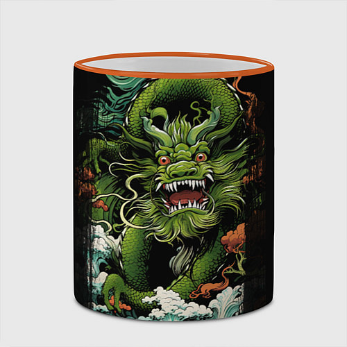 Кружка цветная Зеленый дракон символ года / 3D-Оранжевый кант – фото 2