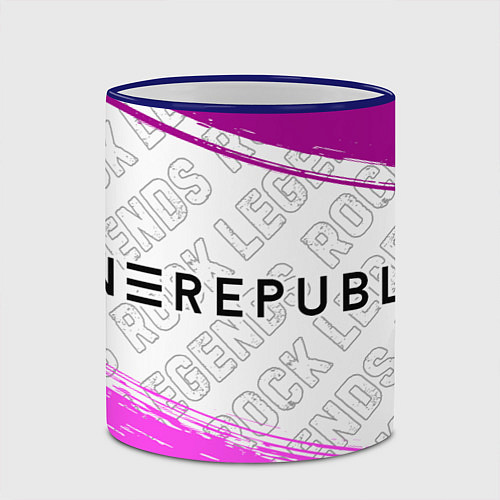Кружка цветная OneRepublic rock legends по-горизонтали / 3D-Синий кант – фото 2