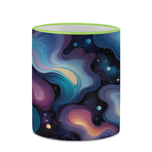 Кружка цветная Космические волны и звездная пыль / 3D-Светло-зеленый кант – фото 2