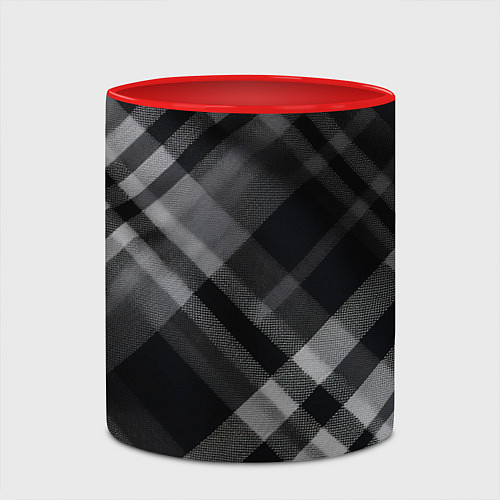 Кружка цветная Черно-белая диагональная клетка в шотландском стил / 3D-Белый + красный – фото 2