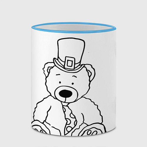 Кружка цветная Игрушечный мишка - лепрекон в шляпе - раскраска / 3D-Небесно-голубой кант – фото 2