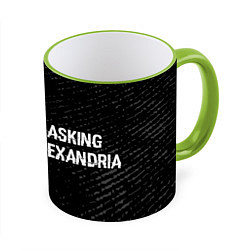 Кружка 3D Asking Alexandria glitch на темном фоне по-горизон, цвет: 3D-светло-зеленый кант