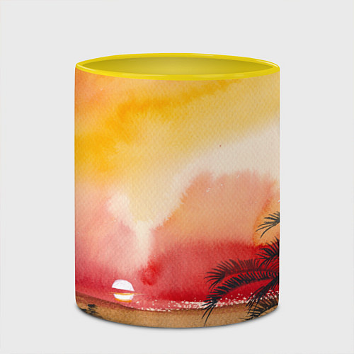 Кружка цветная Тропический закат акварель / 3D-Белый + желтый – фото 2