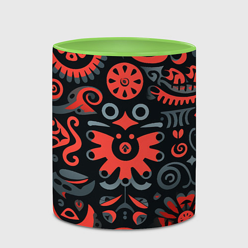 Кружка цветная Красно-черный узор в славянском стиле / 3D-Белый + светло-зеленый – фото 2