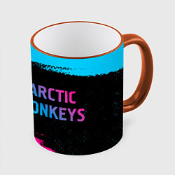 Кружка 3D Arctic Monkeys - neon gradient по-горизонтали, цвет: 3D-оранжевый кант