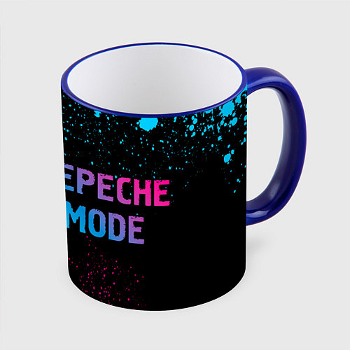 Кружка цветная Depeche Mode - neon gradient по-горизонтали / 3D-Синий кант – фото 1