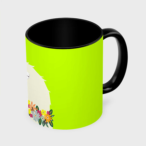 Кружка цветная Летняя лама - альпака в венке / 3D-Белый + черный – фото 1