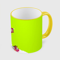 Кружка 3D Лама - альпака в венке, цвет: 3D-желтый кант