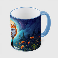 Кружка 3D Мистическая лиса тотем лисы, цвет: 3D-небесно-голубой кант