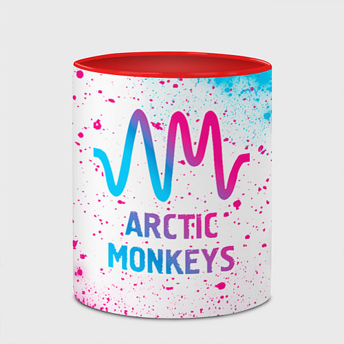 Кружка цветная Arctic Monkeys neon gradient style / 3D-Белый + красный – фото 2